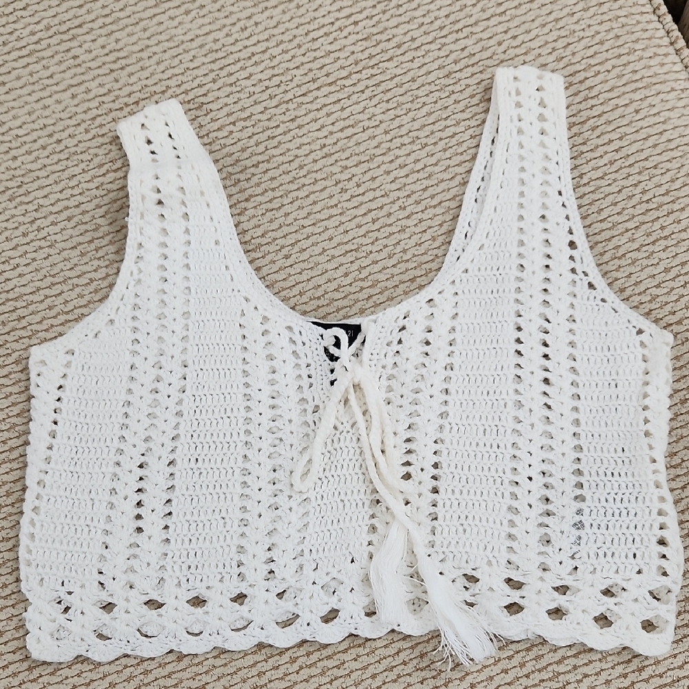 White Crochet Women's Top, Small